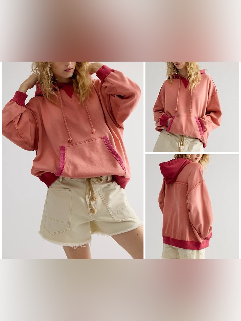 NWT Free People We The Free Lou Baked Hoodie - coral haze - XS, Small, Medium